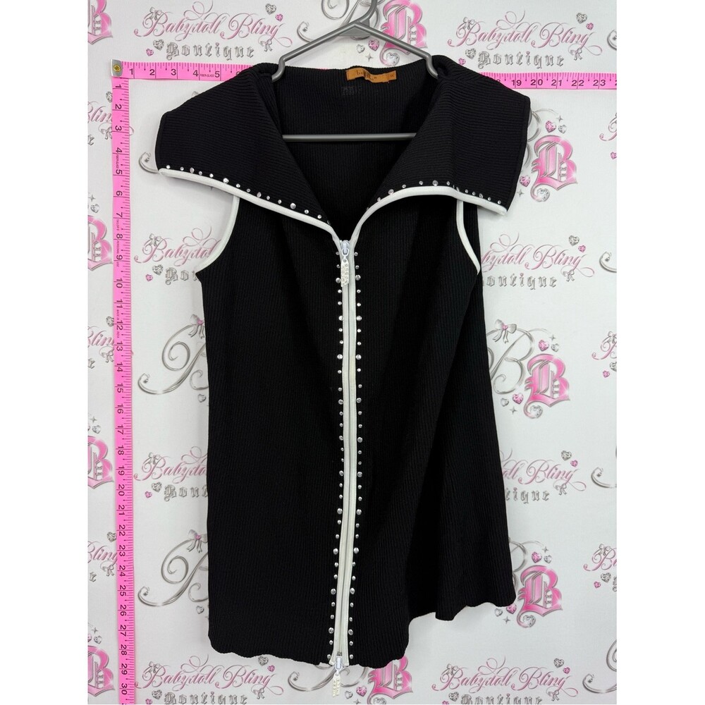 Belldini Black Sleeveless Zip Tunic with White stud Trim